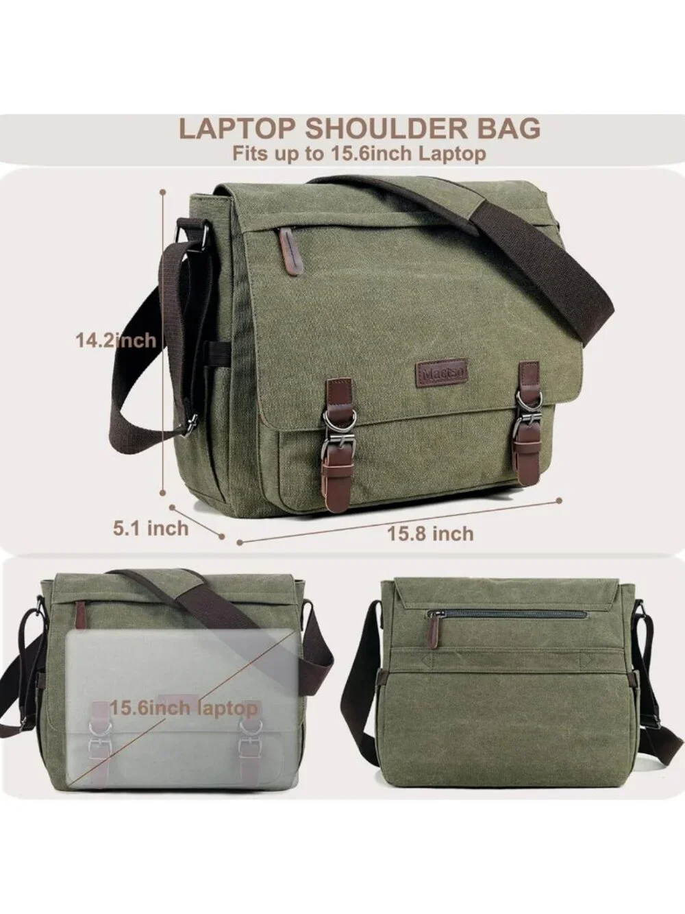 Vintage Canvas Messenger Bag for 15.6